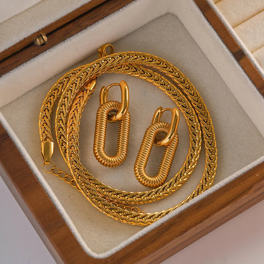 Gold Oval Stainless Steel Drop Earring