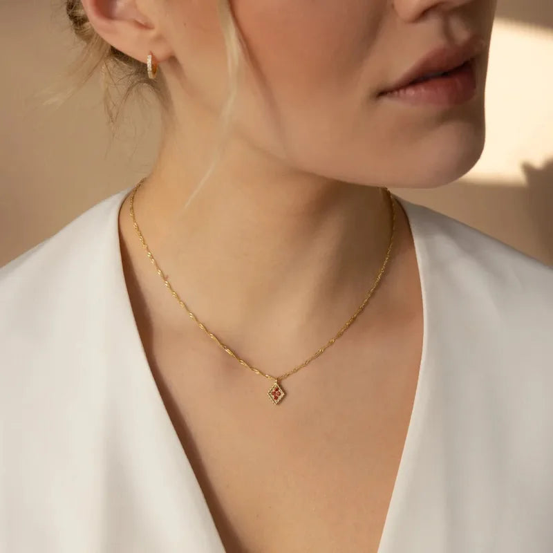 Elegant Gold 925 Sterling Silver Diamond Shape Birthstone Necklace