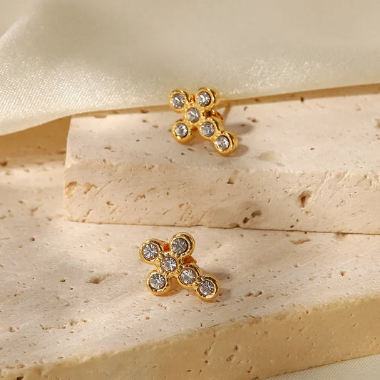 Gold Pearl & Zircon Gold Gemstone Stud Earrings
