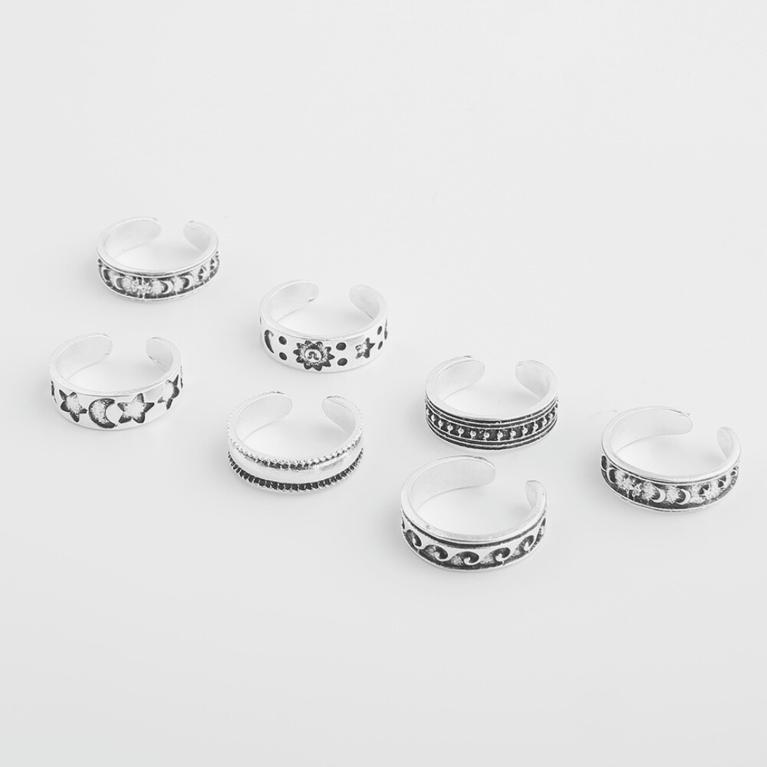 Barefoot Gleam 7pcs Set Toe Rings