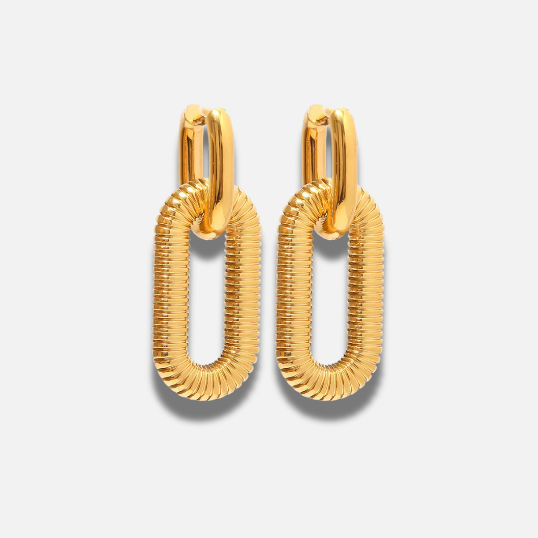 Gold Oval Stainless Steel Drop Earring