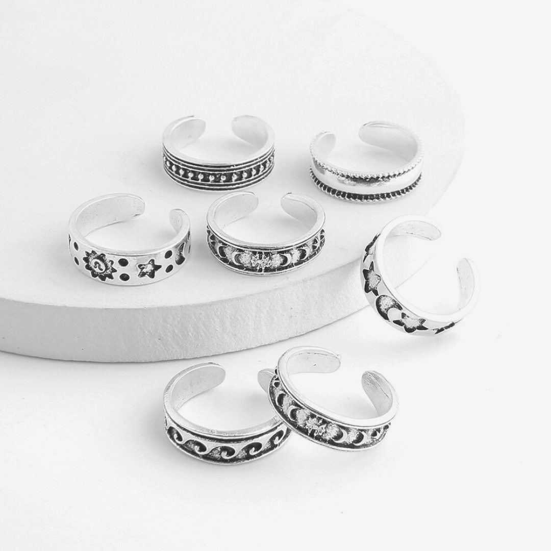 Barefoot Gleam 7pcs Set Toe Rings