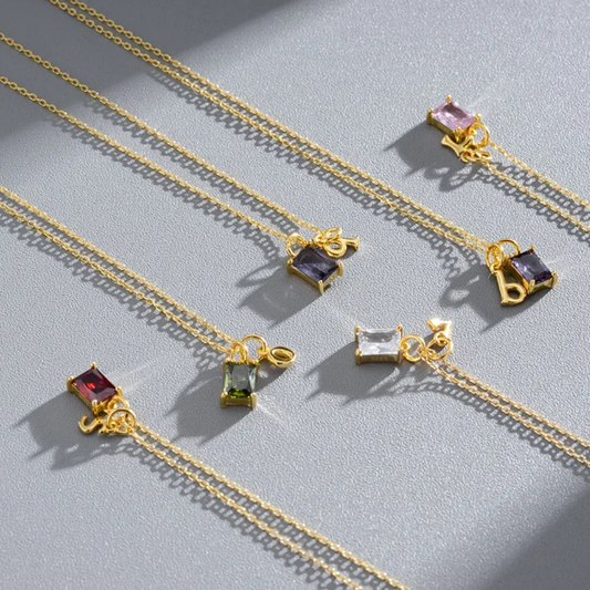 Gold 925 Sterling Silver Initial & Birthstone Duo