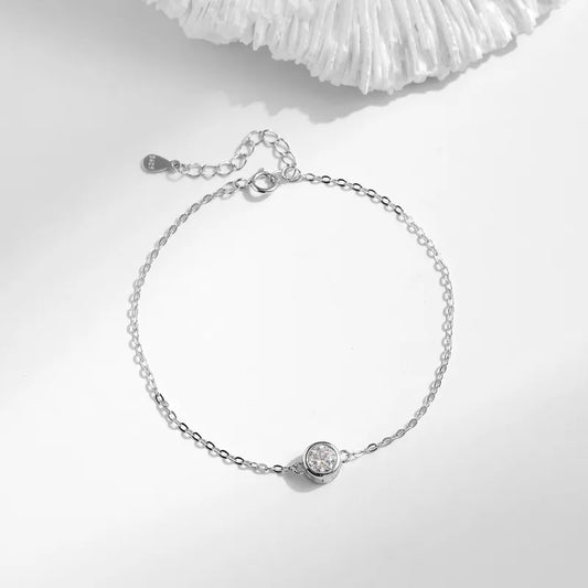 Elevated Cable Chain Round Colorless Moissanite Crystal Bracelet