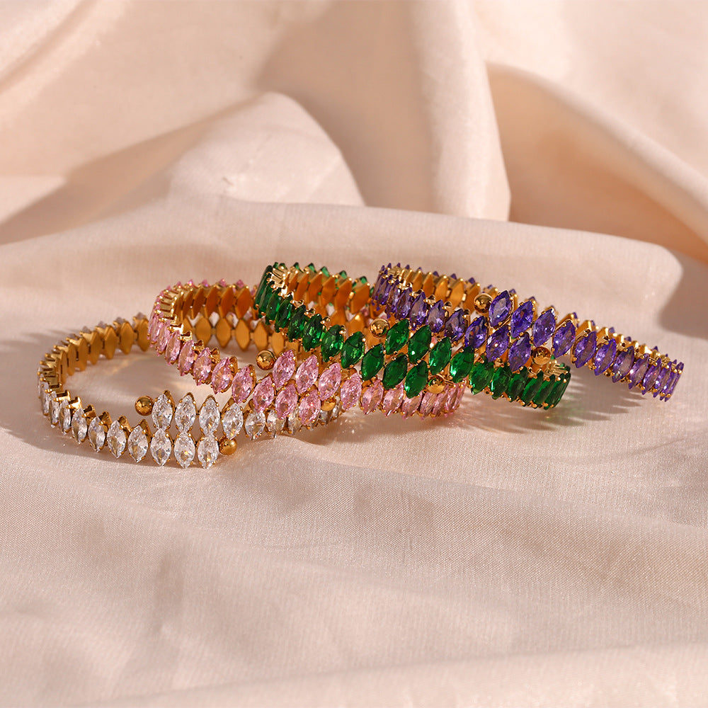 Infinity 18K Gold Plated Gemstone Bangle Bracelet