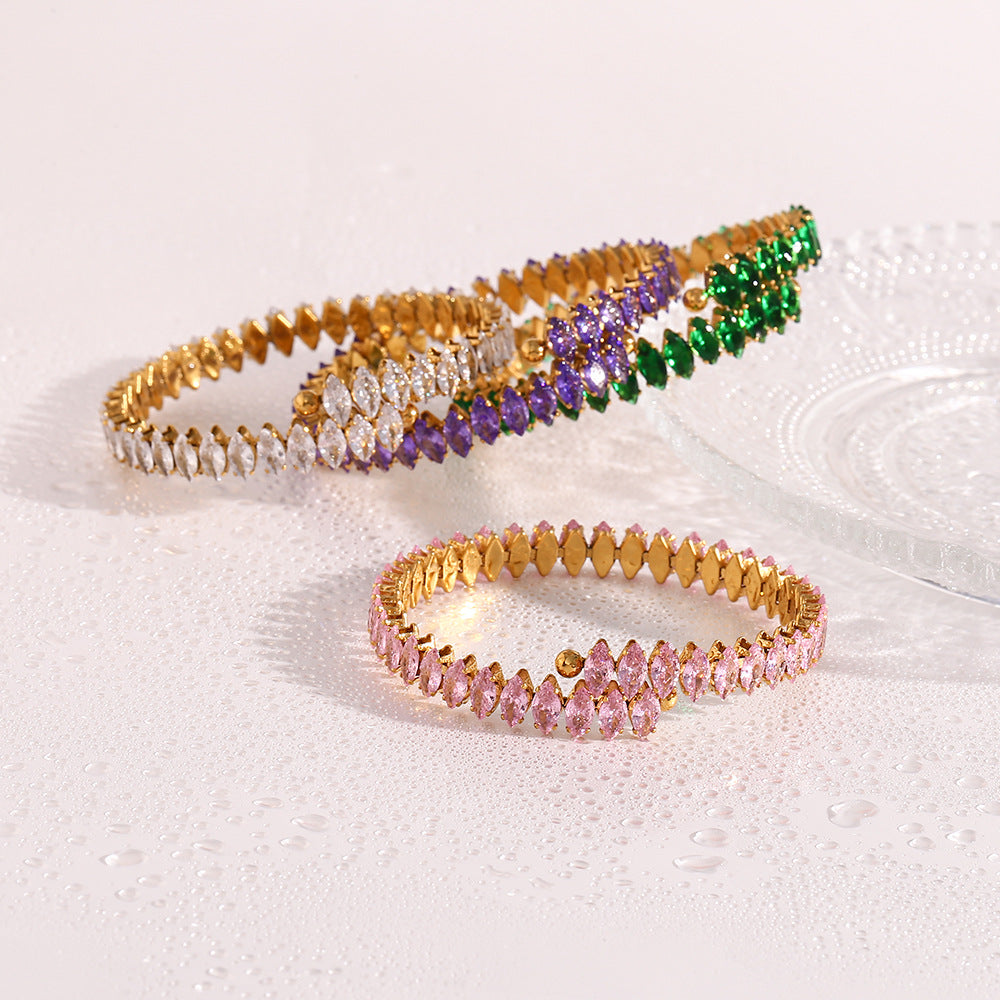 Infinity 18K Gold Plated Gemstone Bangle Bracelet
