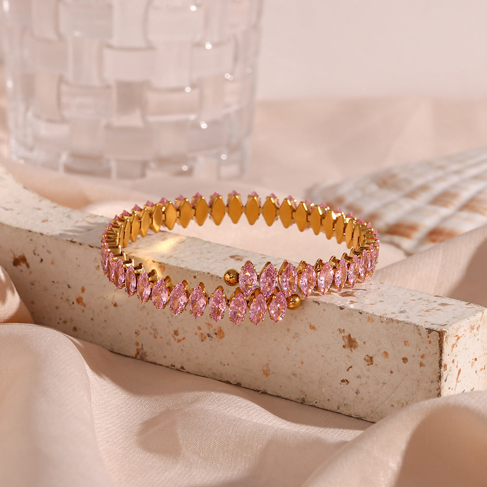 Infinity 18K Gold Plated Gemstone Bangle Bracelet