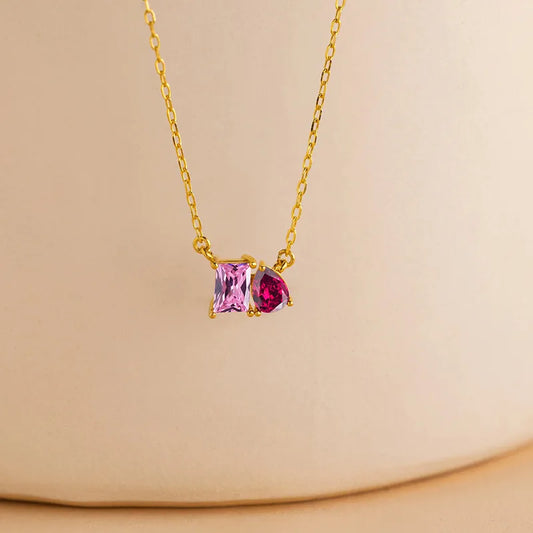 Toi et Moi Duel Gemstone Birthstone Cable Chain Necklace