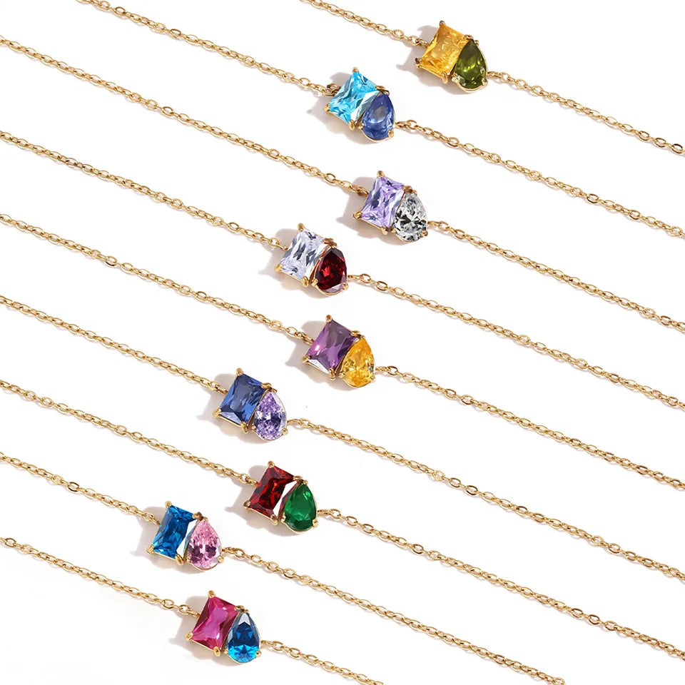 Toi et Moi Duel Gemstone Birthstone Cable Chain Necklace