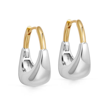 925 Sterling Silver U- Shape Two-tone  Huggie Earrings