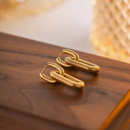 Gold Oval Stainless Steel Drop Earring