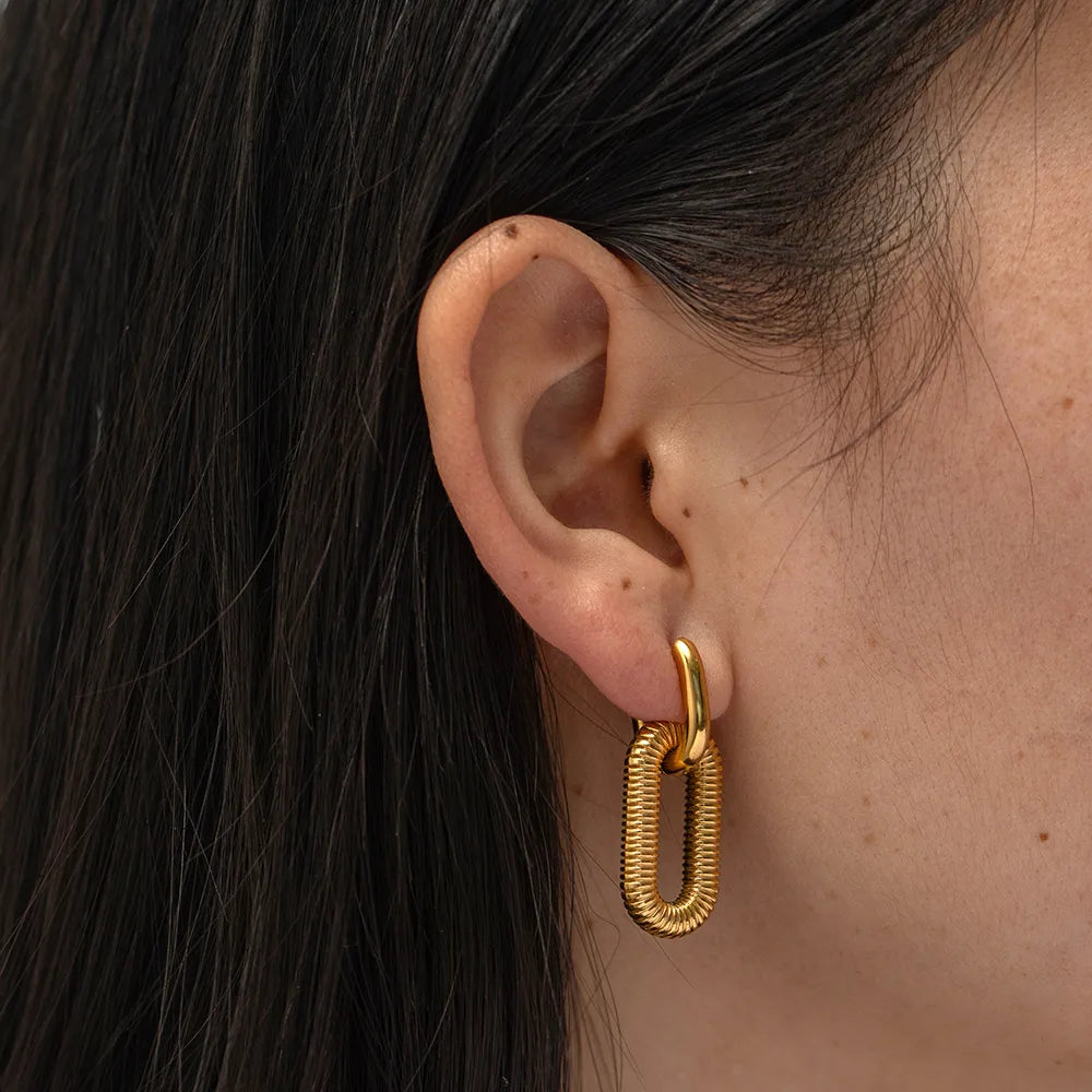 Gold Oval Stainless Steel Drop Earring