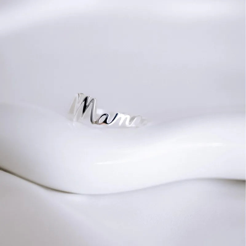 Mama Letter 925 Sterling Silver Tapered Band
