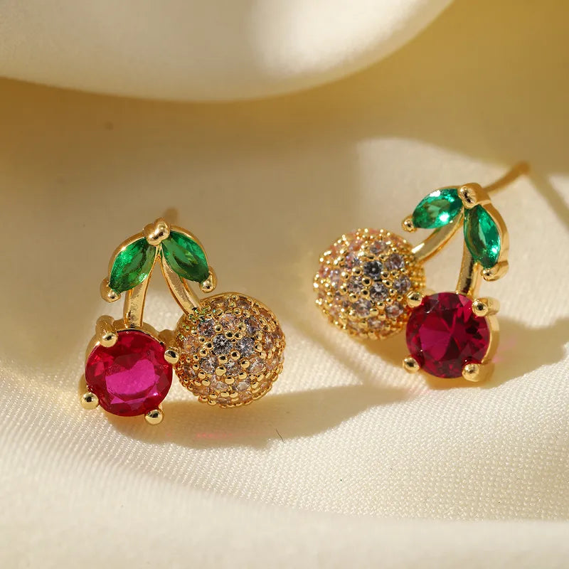 Cherry Gold Cubic Zirconia Earring Studs
