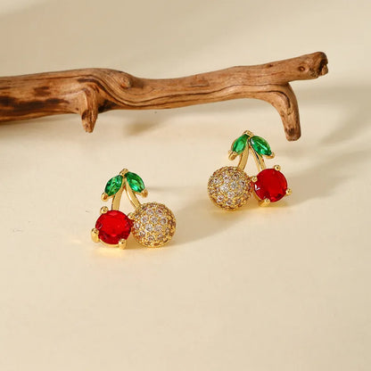 Cherry Gold Cubic Zirconia Earring Studs