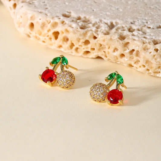 Cherry Gold Cubic Zirconia Earring Studs