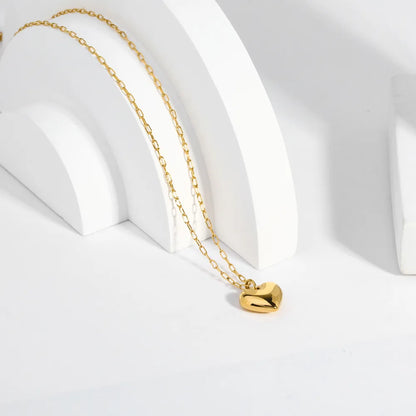 Tiny Paper Clip 18K Gold Chain Heart Pendant Necklace
