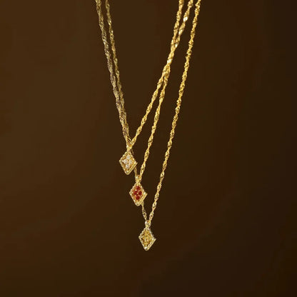 Elegant Gold 925 Sterling Silver Diamond Shape Birthstone Necklace
