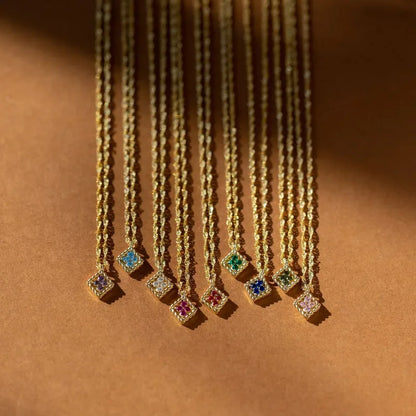 Elegant Gold 925 Sterling Silver Diamond Shape Birthstone Necklace