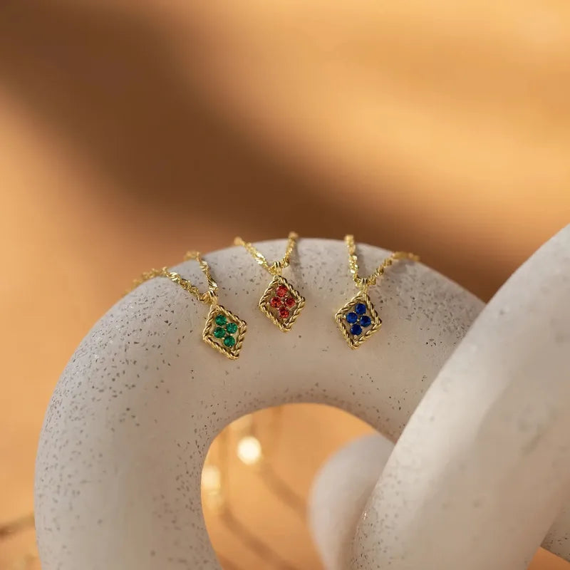 Elegant Gold 925 Sterling Silver Diamond Shape Birthstone Necklace