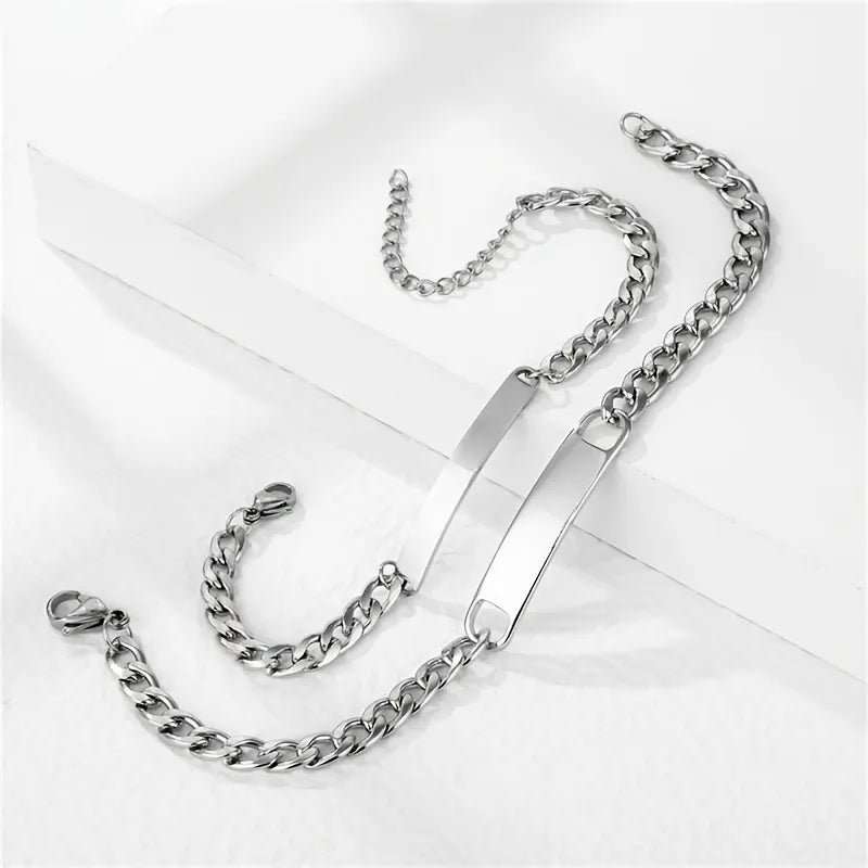 Cubic Link Engraved Bracelet