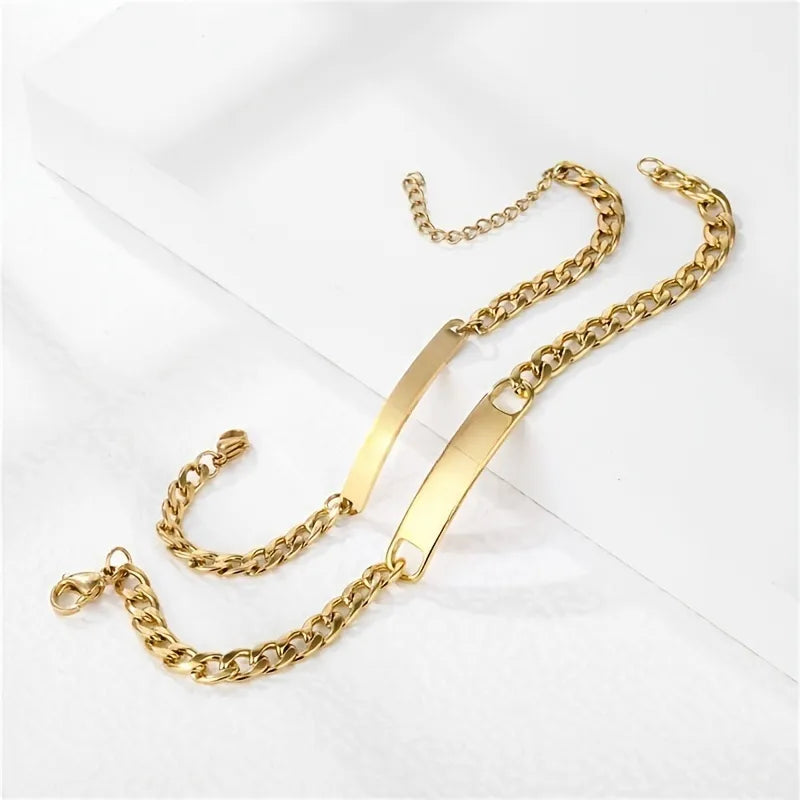 Cubic Link Engraved Bracelet