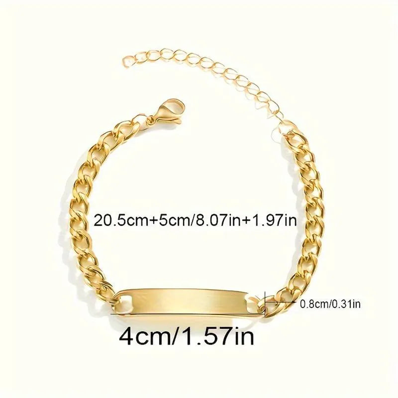 Cubic Link Engraved Bracelet