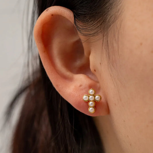 Gold Pearl & Zircon Gold Gemstone Stud Earrings