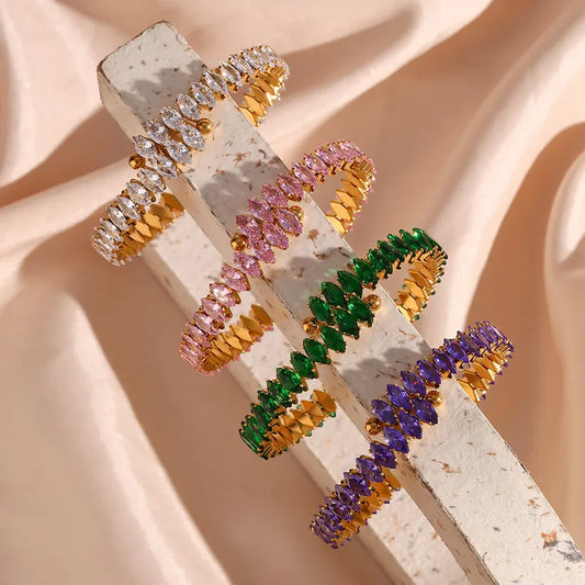 Infinity 18K Gold Plated Gemstone Bangle Bracelet