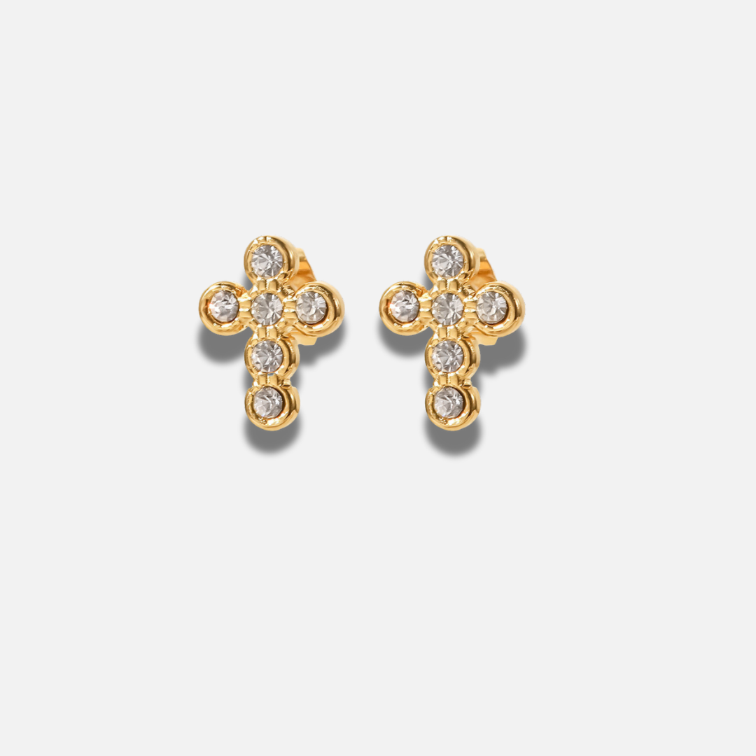 Gold Pearl & Zircon Gold Gemstone Stud Earrings