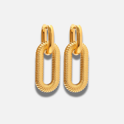 Gold Oval Stainless Steel Drop Earring