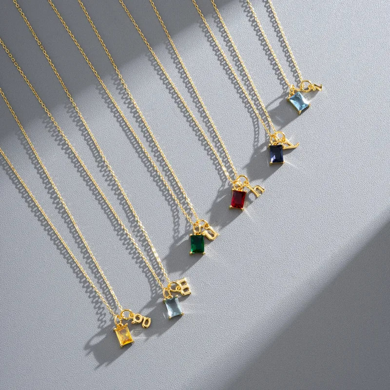 Gold 925 Sterling Silver Initial & Birthstone Duo