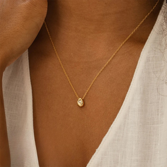 Rhinestone Inlay Water Droplet Pendant Necklace