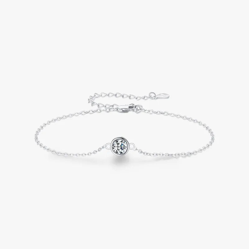 Elevated Cable Chain Round Colorless Moissanite Crystal Bracelet