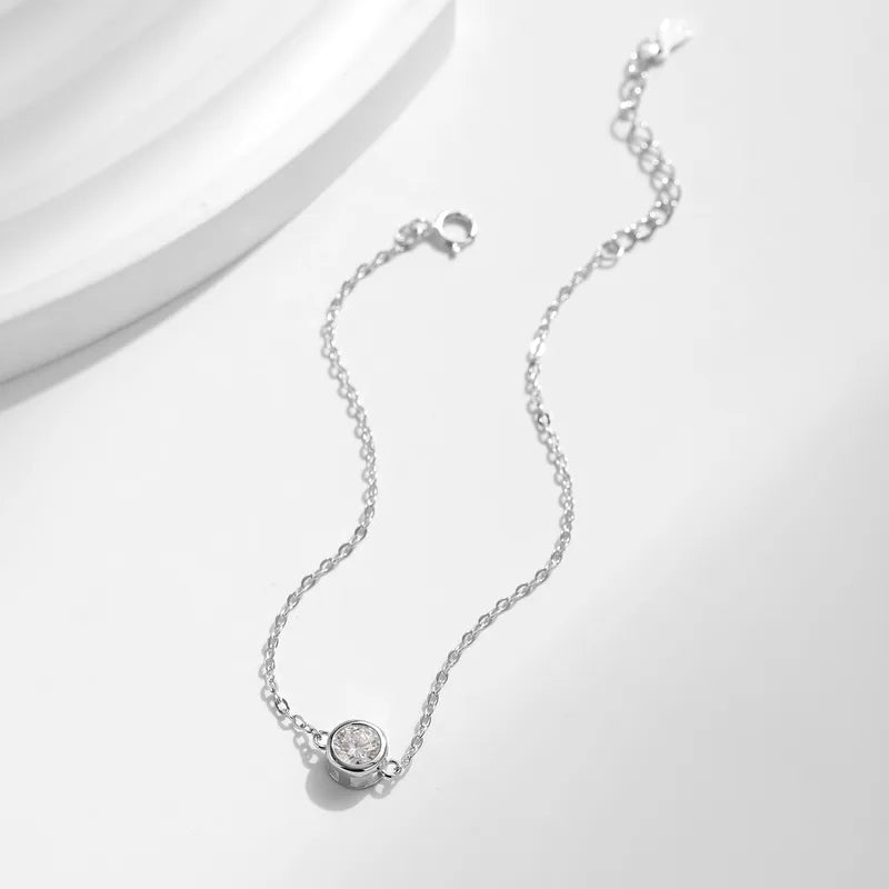 Elevated Cable Chain Round Colorless Moissanite Crystal Bracelet