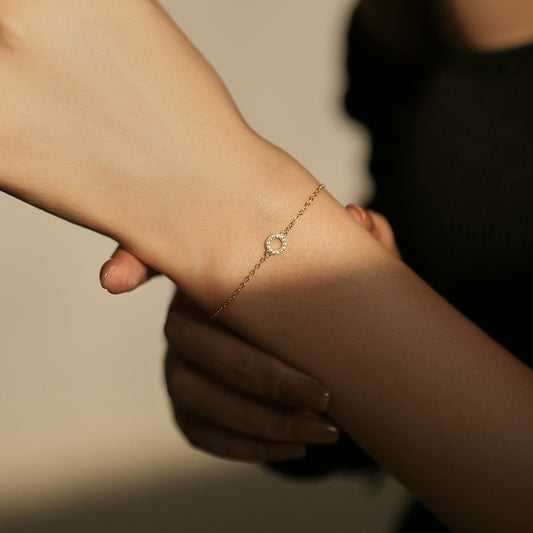 Radiating Gold Cable Chain Round Zircon Gemstone Bracelet