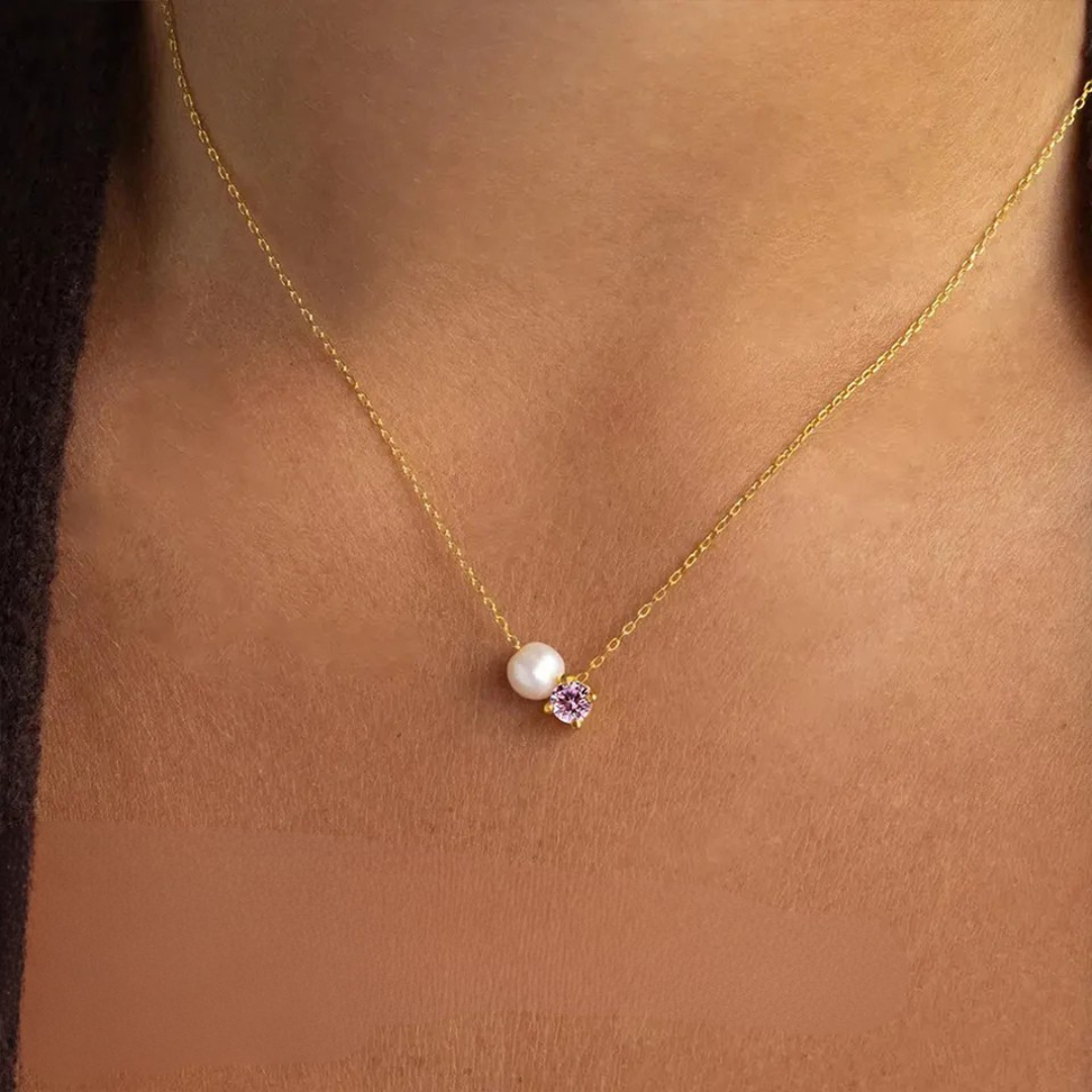 Toi et Moi Birthstone & Pearl Necklace Mariner Chain Necklace