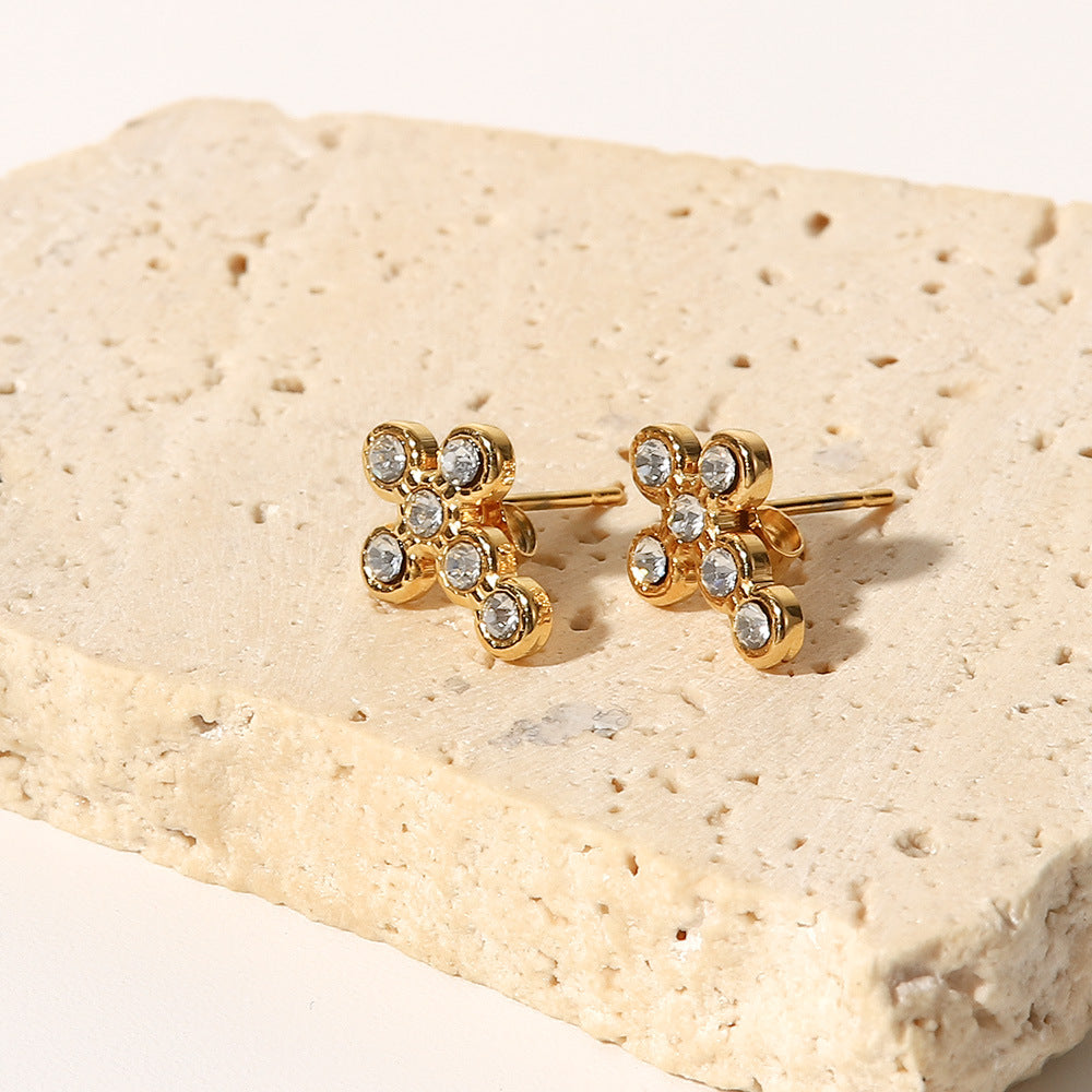 Gold Pearl & Zircon Gold Gemstone Stud Earrings