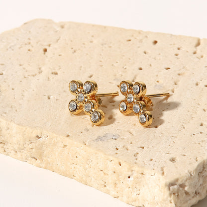 Gold Pearl & Zircon Gold Gemstone Stud Earrings