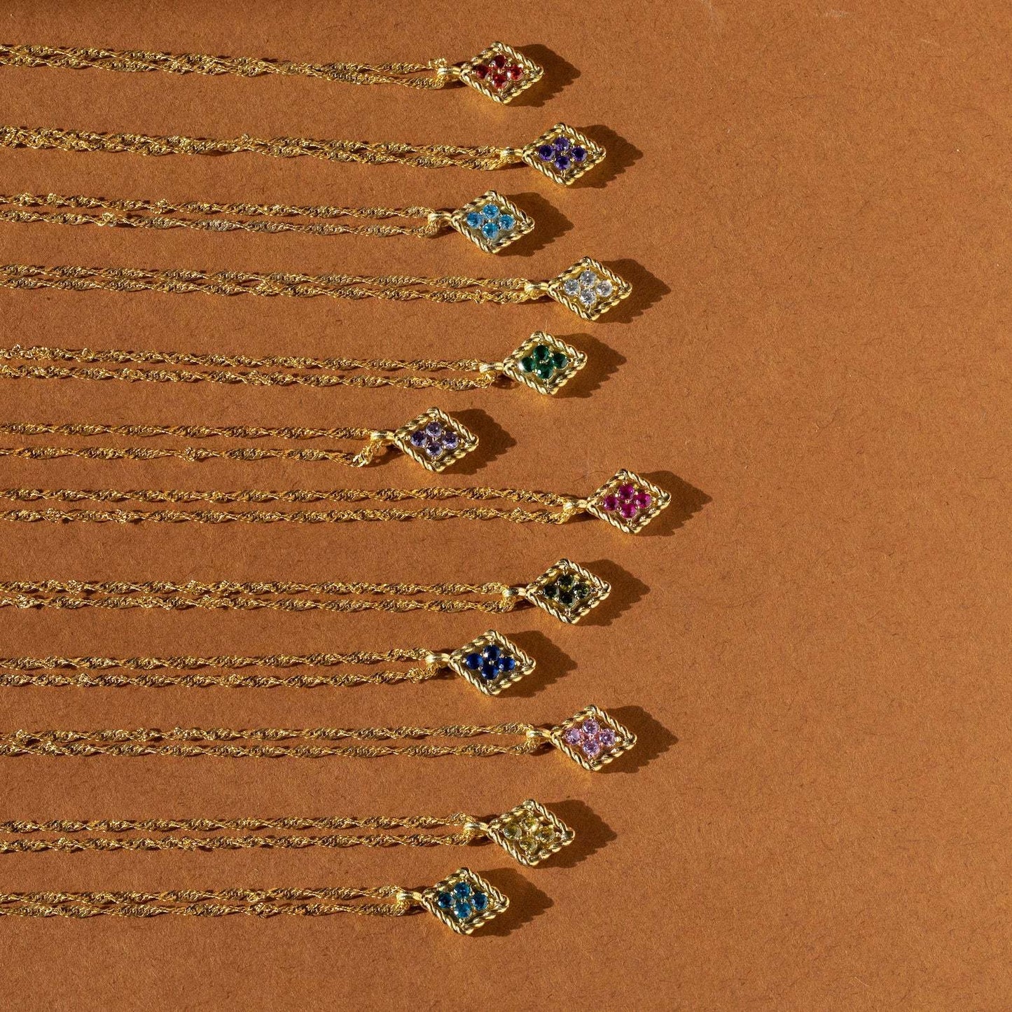 Elegant Gold 925 Sterling Silver Diamond Shape Birthstone Necklace