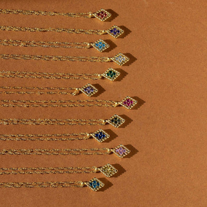 Elegant Gold 925 Sterling Silver Diamond Shape Birthstone Necklace