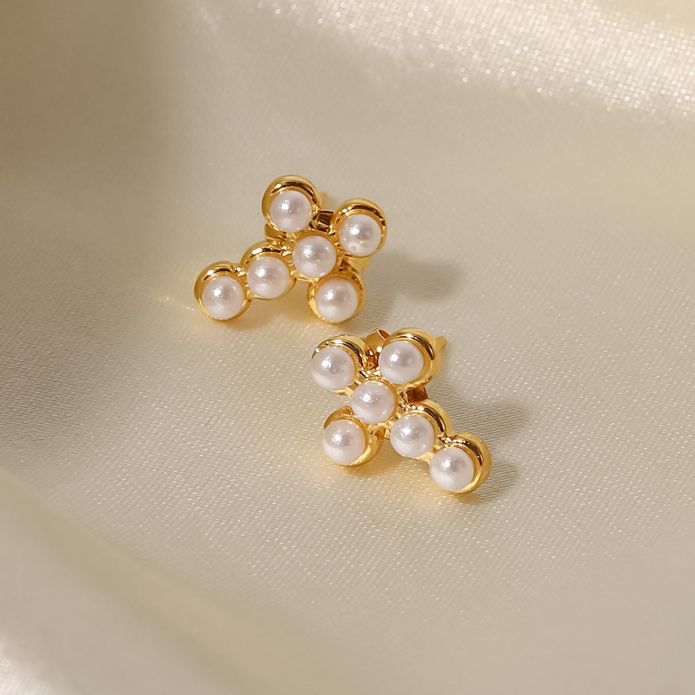 Gold Pearl & Zircon Gold Gemstone Stud Earrings