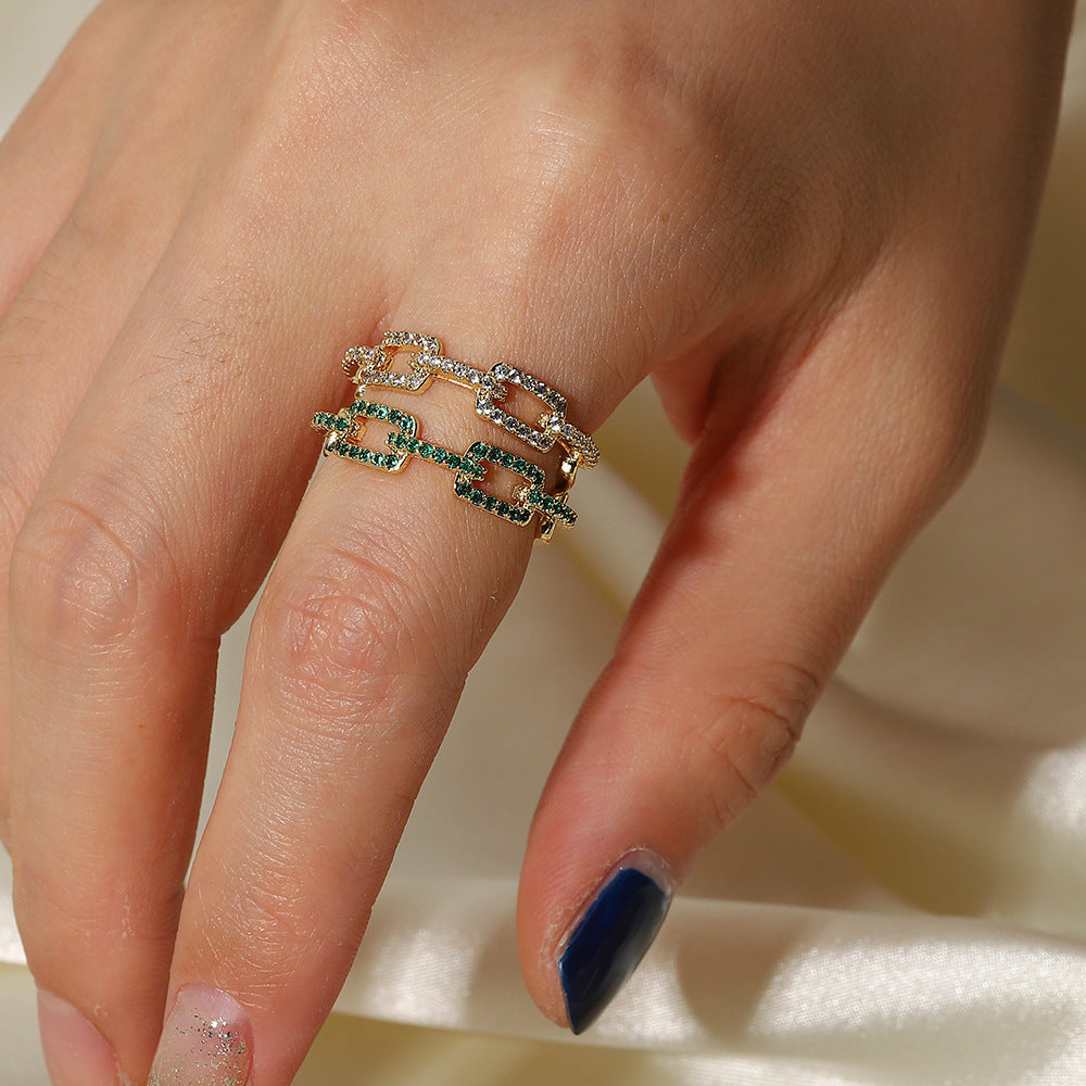 Zircon Gemstone Geometric Chain Linked  Ring