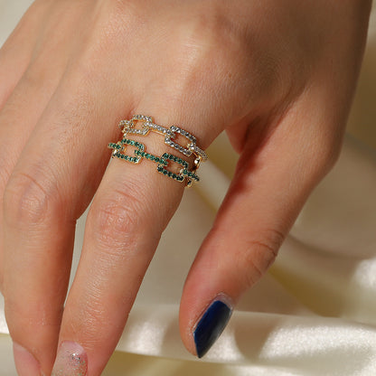 Zircon Gemstone Geometric Chain Linked  Ring