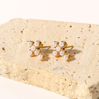 Gold Pearl & Zircon Gold Gemstone Stud Earrings