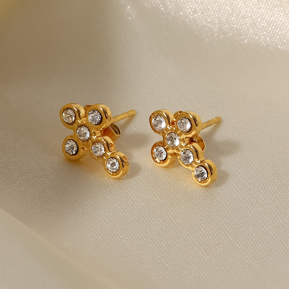 Gold Pearl & Zircon Gold Gemstone Stud Earrings