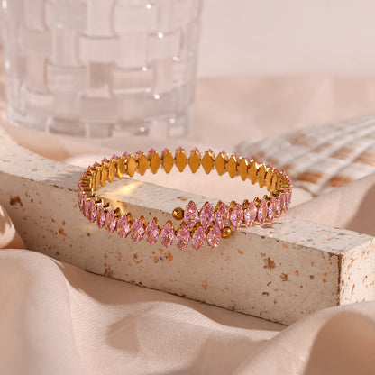 Infinity 18K Gold Plated Gemstone Bangle Bracelet