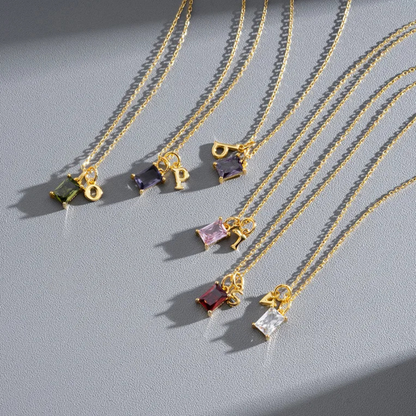 Gold 925 Sterling Silver Initial & Birthstone Duo