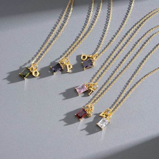 Gold 925 Sterling Silver Initial & Birthstone Duo