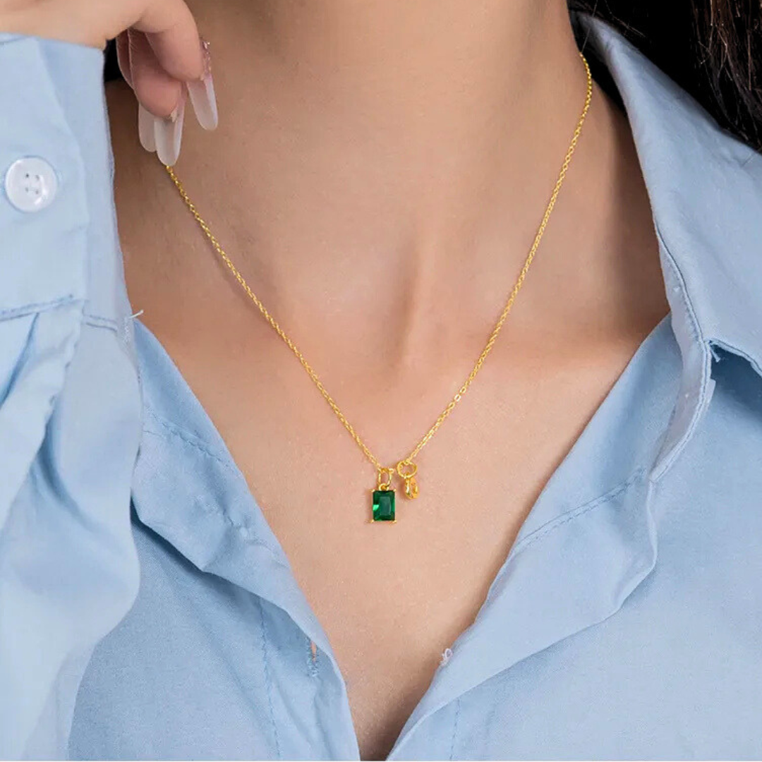 Gold 925 Sterling Silver Initial & Birthstone Duo